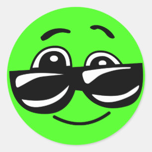 Sticker Rond Emoji vert frais avec des lunettes de soleil