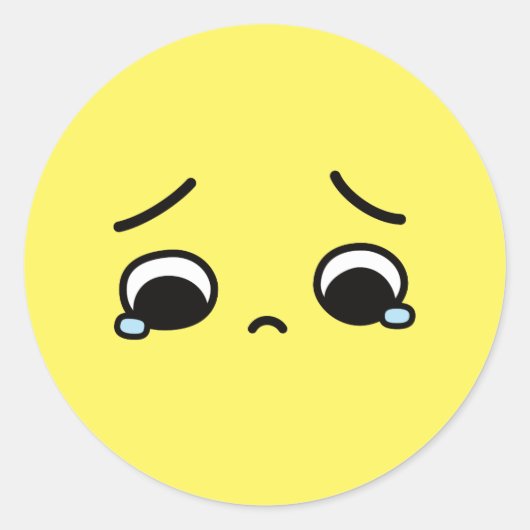 Sticker Rond Émoji Visage Triste Sentiment Déprimé Jaune (Devant)