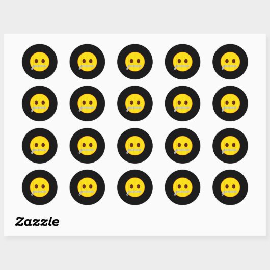 Sticker Rond Emoji Zip Zipper Mouth Yellow Smile Face (Feuille)