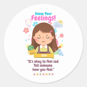 Sticker Rond Émotion des enfants avec tristesse