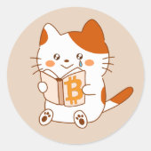 Sticker Rond Emotional cat reading Bitcoin book (Devant)