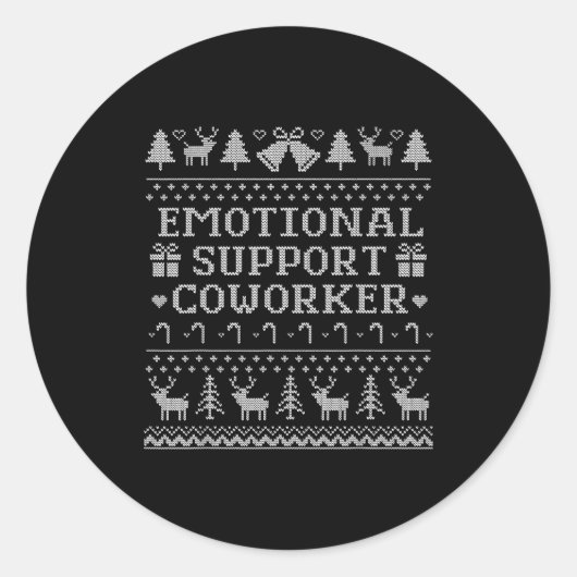 Sticker Rond Emotional Suprt Coworker Funny Ugly Christmas Swea (Devant)