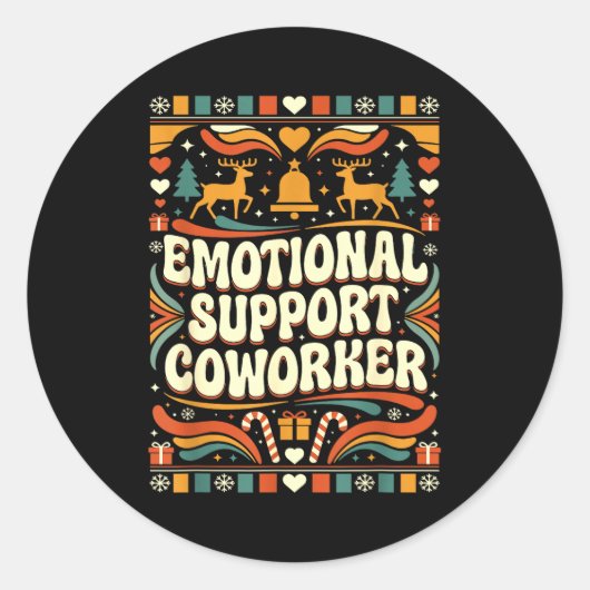 Sticker Rond Emotional Suprt Coworker Funny Ugly Christmas Swea (Devant)