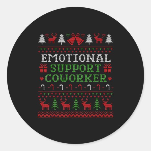 Sticker Rond Emotional Suprt Coworker Funny Ugly Christmas Swea (Devant)