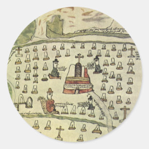 Sticker Rond Empire aztèque de Montezuma, carte du monde antiqu