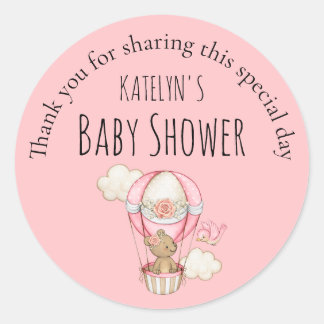 Sticker Rond Empreinte de Bébé Fille Baby Shower Rose