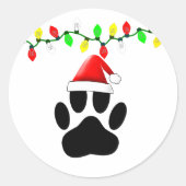 Sticker Rond Empreinte de chien Santa Hat lumières de Noël (Devant)