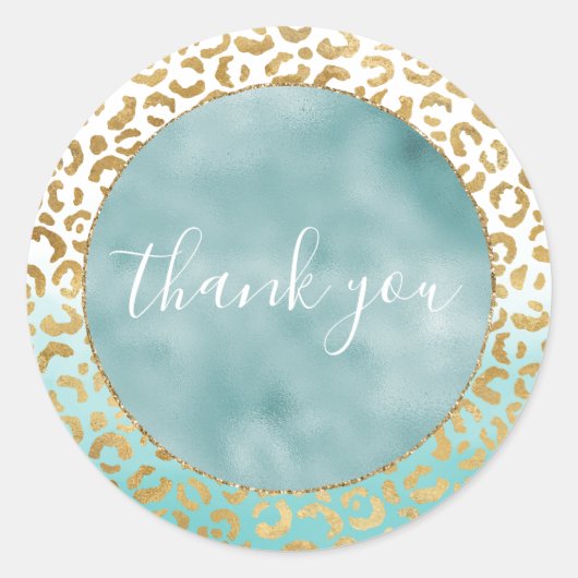Sticker Rond Empreinte de léopard d'or Aqua Mint (Devant)