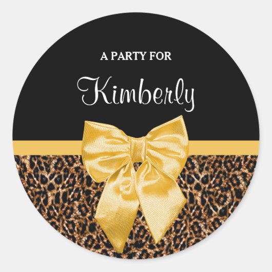 Sticker Rond Empreinte de léopard élégant Elegant Bow et nom (Devant)