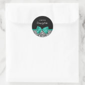 Sticker Rond Empreinte de léopard Emerald Green Ribbon Bow Nom (Sac)
