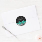 Sticker Rond Empreinte de léopard Emerald Green Ribbon Bow Nom (Enveloppe)