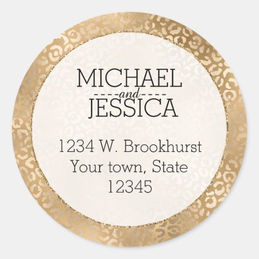 Sticker Rond Empreinte de léopard Gold Glam Adresse personnalis (Devant)