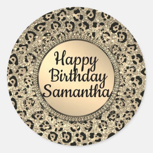Sticker Rond Empreinte de léopard Gold Glam Parties scintillant (Devant)