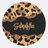 Sticker Rond Empreinte de léopard Monogramme mignon (Devant)