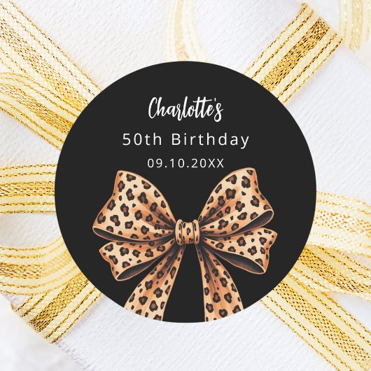 Sticker Rond Empreinte de léopard noir Bow Anniversaire