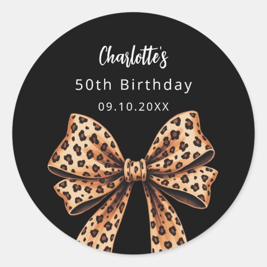 Sticker Rond Empreinte de léopard noir Bow Anniversaire (Devant)