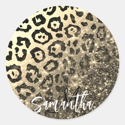 Sticker Rond Empreinte de léopard Parties scintillant d'or (Devant)