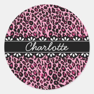 Sticker Rond Empreinte de léopard rose et dentelle tendance