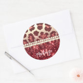 Sticker Rond Empreinte de léopard rose et Parties scintillant (Enveloppe)