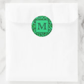 Sticker Rond Empreinte de léopard vert avec Monogramme personna (Sac)