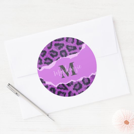 Sticker Rond Empreinte de léopard violet (Enveloppe)