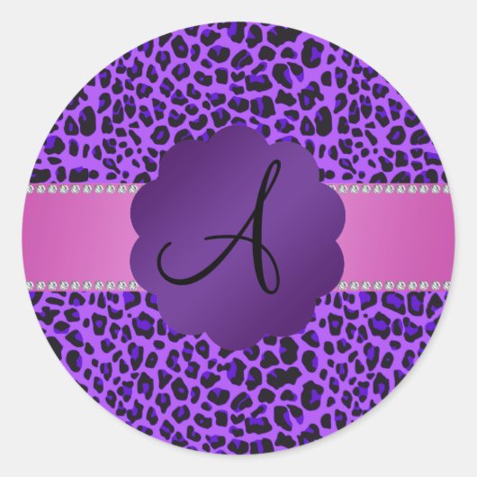 Sticker Rond Empreinte de léopard violet monogramme (Devant)