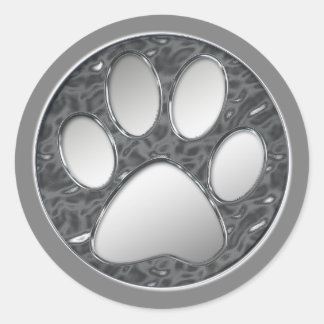 STICKER ROND EMPREINTE DE PATTE ARGENT ET CHROME