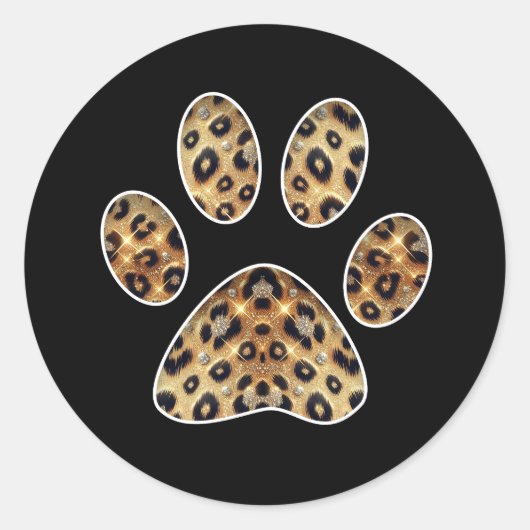 Sticker Rond Empreinte de patte avec éclat de léopard noir et o (Devant)