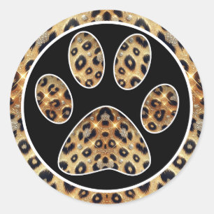 Sticker Rond Empreinte de patte avec éclat de léopard or et noi