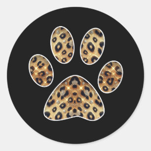 Sticker Rond Empreinte de patte avec éclat de léopard or et noi