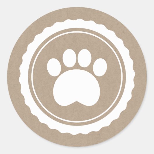 Sticker Rond empreinte de patte blanc sur papier brun (Devant)