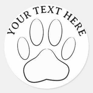 Sticker Rond Empreinte de patte blanche Texte personnalisé Art 