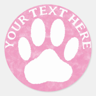 Sticker Rond Empreinte de patte blanche Texte personnalisé Pein