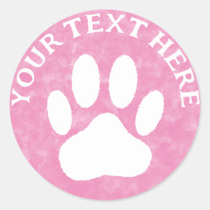 Sticker Rond Empreinte de patte blanche Texte personnalisé Rose
