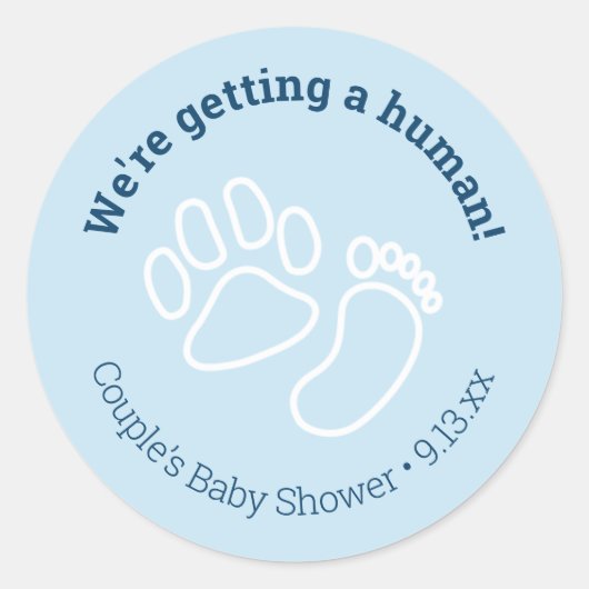 Sticker Rond Empreinte de patte bleu et Baby shower de chien de (Devant)
