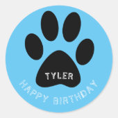 Sticker Rond Empreinte de patte Blue Joyeux Anniversaire Nom (Devant)