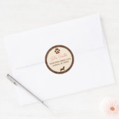 Sticker Rond Empreinte de patte Brown avec rose pour Amoureux d (Enveloppe)