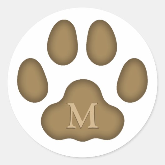 Sticker Rond Empreinte de patte de chat marron Monogramme perso (Devant)