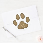 Sticker Rond Empreinte de patte de chat marron Monogramme perso (Enveloppe)