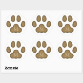 Sticker Rond Empreinte de patte de chat marron Monogramme perso (Feuille)