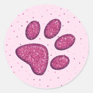 Sticker Rond empreinte de patte de chat pétillant - rose
