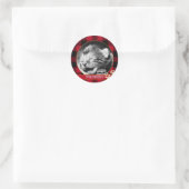 Sticker Rond Empreinte de patte de chat, plaid buffle rouge, ph (Sac)