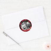 Sticker Rond Empreinte de patte de chat, plaid buffle rouge, ph (Enveloppe)