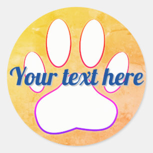 Sticker Rond Empreinte de patte de chien Ajouter un texte perso