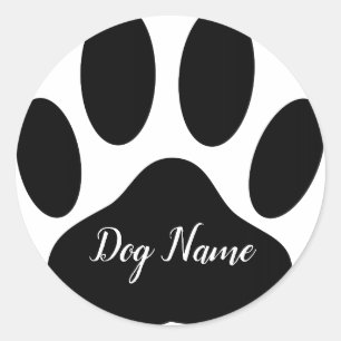 Sticker Rond Empreinte de patte de chien avec nom modifiable