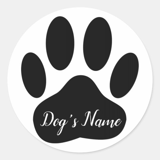 Sticker Rond Empreinte de patte de chien avec nom personnalisé (Devant)