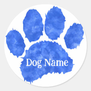Sticker Rond Empreinte de patte de chien avec nom personnalisé