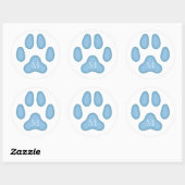 Sticker Rond Empreinte de patte de chien bleu Personnalisé anim (Feuille)