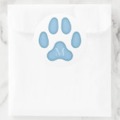 Sticker Rond Empreinte de patte de chien bleu Personnalisé anim (Sac)