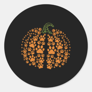 Sticker Rond Empreinte de patte de chien Citrouille automne Amo